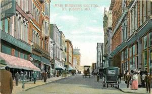 Autos C-1910 Main Business Section Sr Joseph Missouri postcard 8467