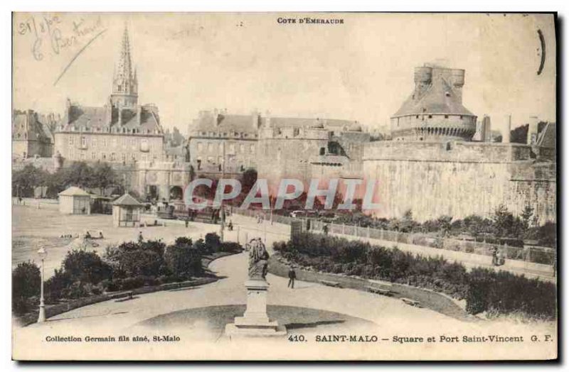 Old Postcard Emerald Coast Square and St Malo Port Saint Vincent