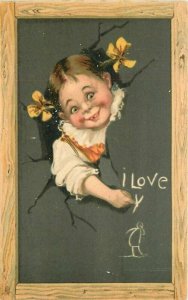 1908 Tuck Valentine Wood Frame Girl Chalkboard #101 Postcard 21-8716