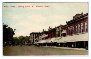 MT. PLEASANT, Iowa IA ~ MAIN STREET looking North 1923 Henry County Postcard 