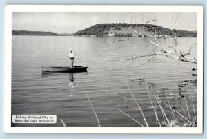 Sauk City Wisconsin Postcard Beautiful Lake Prairie Du Sac Fishing Walleyed 1940