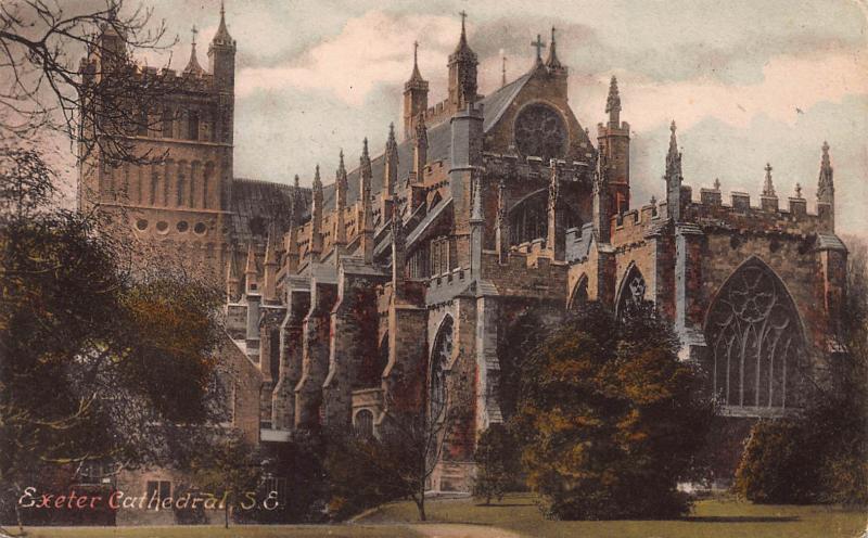 Exeter Cathedral, S.E., England, early hand colored postcard unused