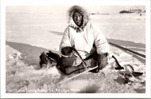 RPPC Eskimo Ice Fishing Katzebue AK Real Photo Postcard