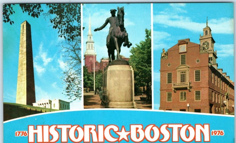 1976 Boston, MA Bicentennial Multi View Bunker Hill, Paul Revere Chrome PC A316