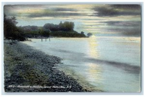 c1910's Moonlight On The Lake Great Sodus Bay New York NY Antique Postcard