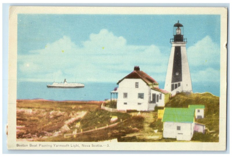 c1950's Boston Boat Passing Yarmouth Light Nova Scotia Canada Vintage Postcard