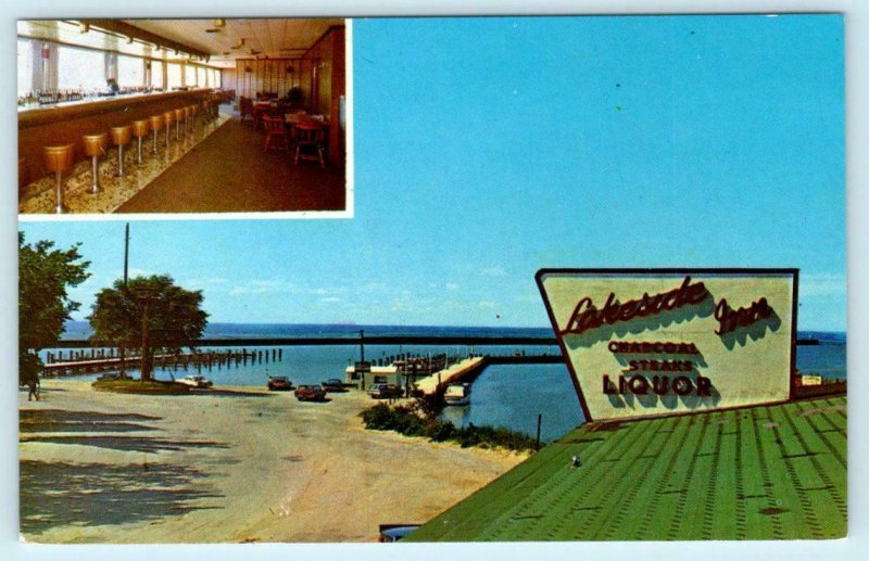 PORT AUSTIN, Michigan MI ~ Roadside LAKESIDE INN c1960s Huron County Postcard 