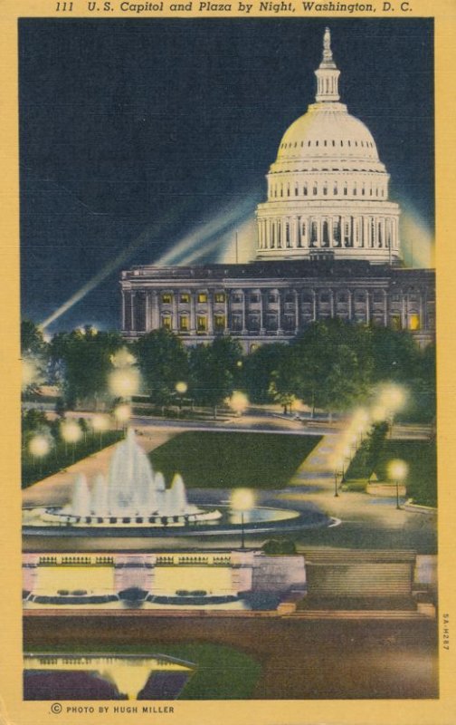 Plaza By Night at U.S. Capitol, Washington, DC - pm 1954 - Linen