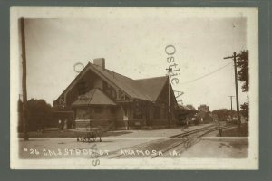 Anamosa IOWA RPPC c1910 DEPOT TRAIN STATION Railroad C.M. & ST. P. R.R. CM&StP