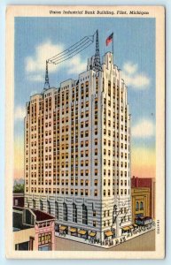 FLINT, Michigan MI ~ UNION INDUSTRIAL BANK Building c1940s Linen Postcard