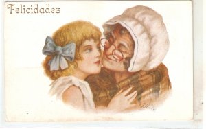 J. Ibañez. Happy Birthday Grandma Nice vintage spanish Greetings PC