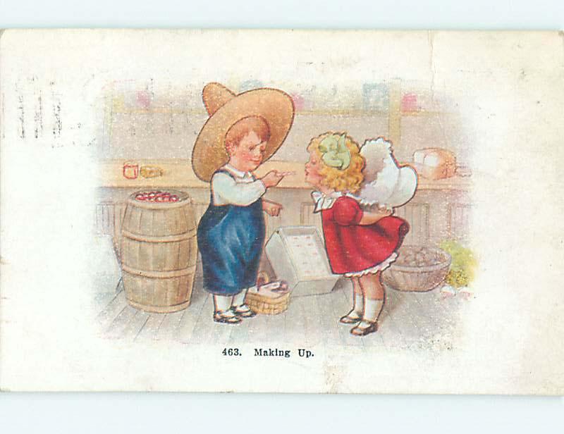 Pre-Linen MAKING UP - BOY GIVES CANDY STICK TO CUTE GIRL HJ4185