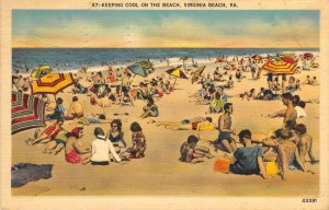 Keeping Cool On The Beach VIRGINIA BEACH, VA 1942 Linen Vintage Postcard