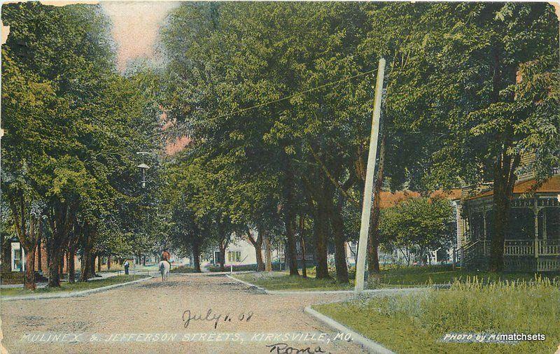 1908 Kirksville Missouri Mulinex Jefferson Streets Newman postcard 7767