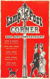 Roadside Advertising  LAMP POST CORNER BAR & RESTAURANTS  1959 Linen Postcard