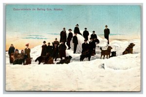 Vintage 1912 Postcard Sled Dogs & Excursionist on Bering Sea Alaska