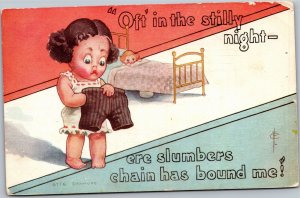 Postcard American Kid Series 6776 FA Moss Girl going to bed oft in the stilly
