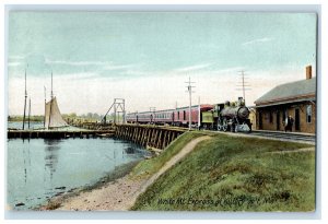 1910 White Mt. Express R.R. Train Depot Station Kittery Junction ME Postcard