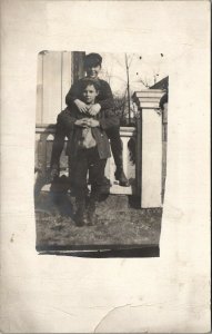 RPPC Young Boys Hanging Out c1915 Real Photo Postcard U19