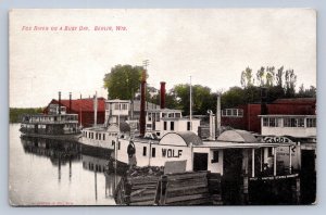 J90/ Berlin Wisconsin Postcard c1910 Fox River Steamers Boats Ships Dock 558