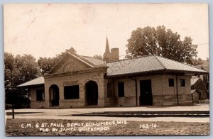 K44/ Columbus Wisconsin RPPC Postcard c1910 CM&STP Railroad Depot 474