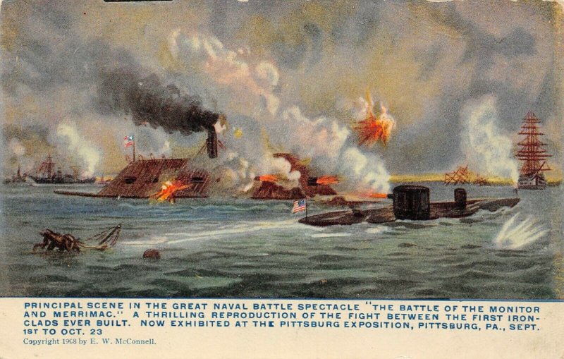 LP59 Pittsburgh Pennsylvania Postcard Exposition Merrimac Monitor Civil War 