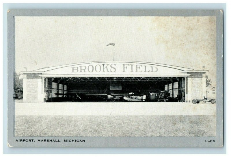 Vintage Brooks Field Airplane Hangar, Marshall, MI Postcard P166 