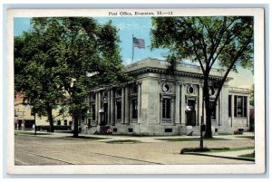 c1920 Post Office Exterior Building Evanston Illinois Vintage Antique Postcard 