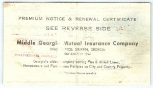 1966 GRIFFIN GA MIDDLE GEORGIA MUTUAL INSURANCE PREMIUM INVOICE Z904