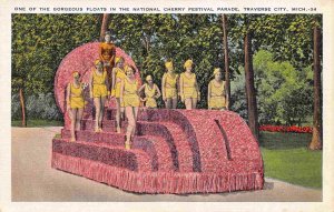 Parade Float National Cherry Festival Traverse City Michigan linen postcard