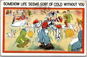 1931 Men Melting Down Due To Hot Weather Cold Without You Posted Postcard