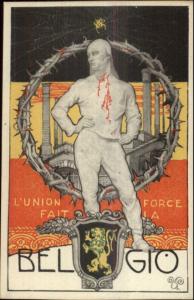 Poster Art Spider Web Man Bleeding From Neck WWI? Italian UNION BELGIO jrf