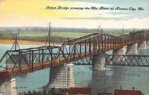 Oldest Bridge Crossing The River at Kansas City, Missouri USA 1910 