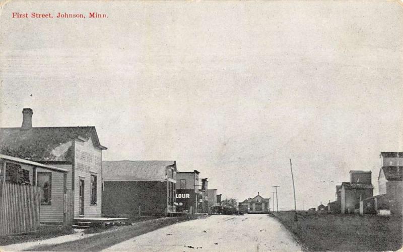 Johnson Minnesota First Street Scene Historic Bldgs Antique Postcard K103764