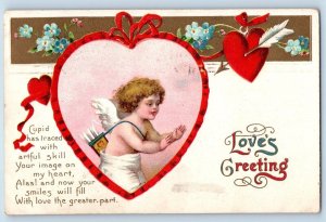 Bradford PA Postcard Valentine Love's Greetings Big Heart Cupid Angel Clapsaddle