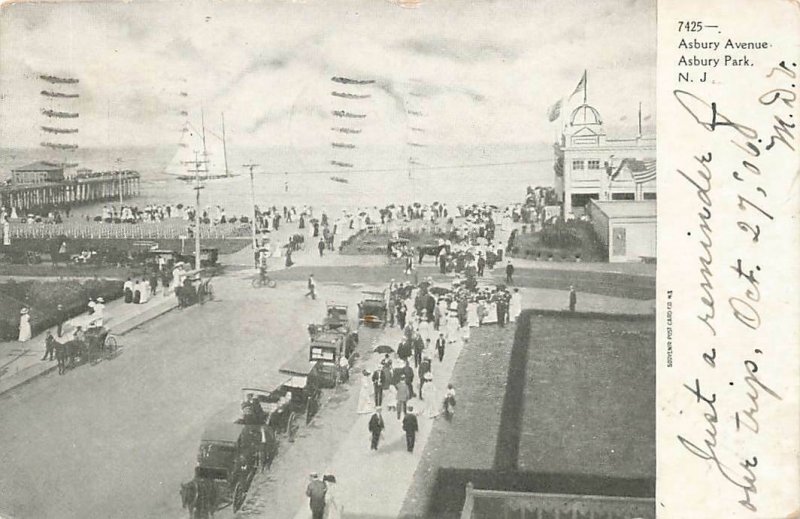 c1905 Birds Eye View Pier Cars People Avenue Yacht Asbury Park NJ P293 