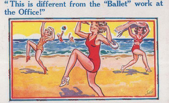 Ballet Dance Dancing On Beach 1950s Seaside Comic Humour Postcard