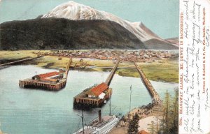 SKAGWAY ALASKA SHIP HARBOR MT. DEWEY POSTCARD (c. 1906)