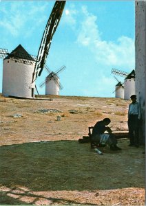 postcard Spain - La Mancha's landscape and Campo de Criptana's Windmills