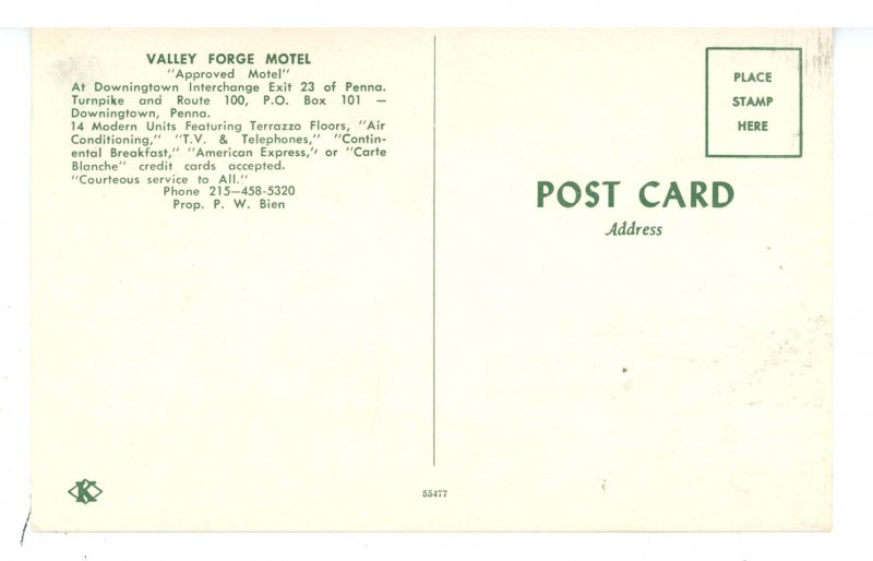 PA - Downingtown/Exton. Valley Forge Motel ca 1958