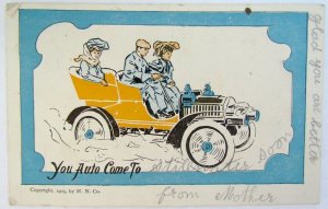 1906 ANTIQUE POSTCARD - YOU AUTO COME TO STILLWATER N.J. SOON old car