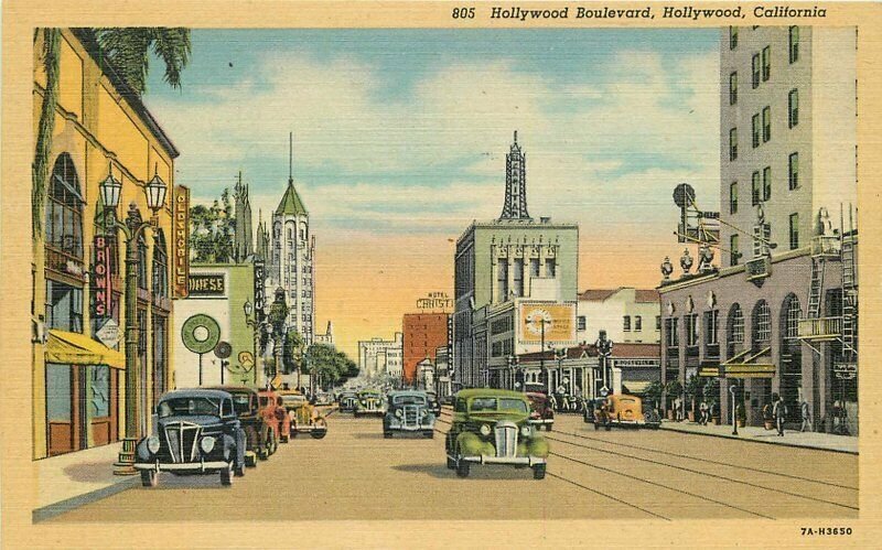 Automobiles Hollywood Boulevard California #805 Western Teich Postcard 21-932