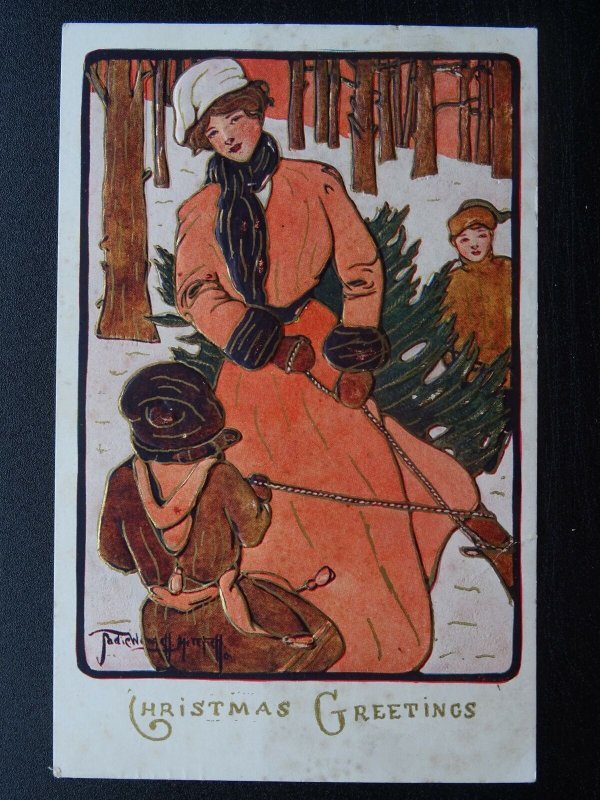 Canadian Art Nouveau CHRISTMAS GREETINGS c1907 Embossed Postcard W G MacFarlane