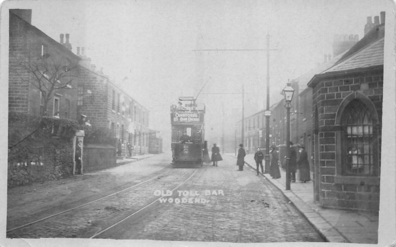 RPPC OLD TOLL BAR TROLLEY BUS WOODEND ENGLAND UK REAL PHOTO POSTCARD 1909 