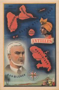 French colonies map postcard Antilles Schoelcher