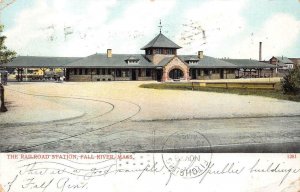 THE RAILROAD STATION TRAIN DEPOT FALL RIVER MASSACHUSETTS POSTCARD 1908