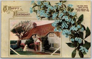 Forget-Me-Nots Landscaped Home Birthday Greetings Wishes Card Postcard