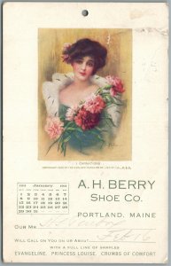 PORTLAND ME A.H.BERRY SHOE COMPANY ADVERTISING ANTIQUE POSTCARD w/1911 CALENDAR