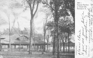 Davenport Iowa~Grand Isle~Summer Pavilion in Trees~B&W 1907 Postcard