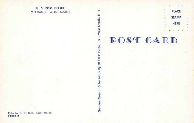 Mechanic Falls ME U. S. Post Office Mail Box Old Car Postcard